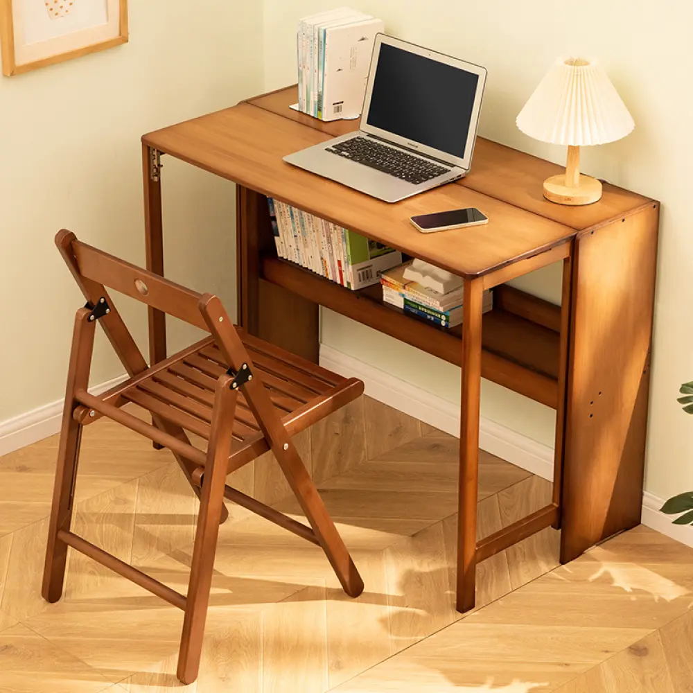 Littleox Bamboo Folding Desk,Space-Saving Computer Desk for Small Spaces, Foldable Study Table for Bedroom, Home Office, Dorm, Apartment (Walnut)