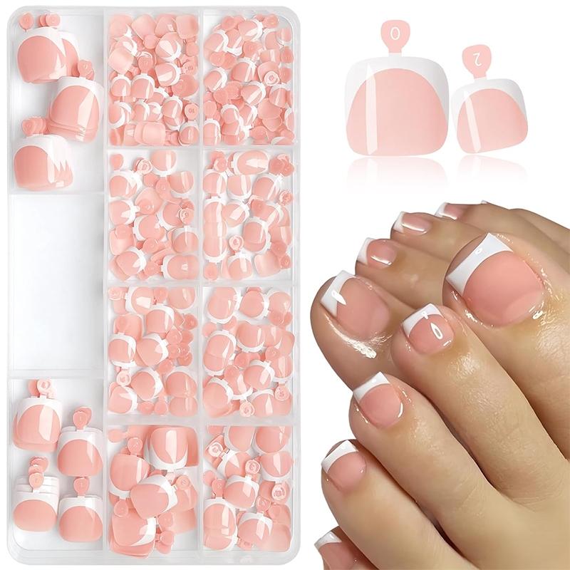 240Pcs Glossy Toe Nail Press ons White Deep French Tips Short Square Fake Toe Nails Tips, Natural Artificial Reusable Nail Tips for DIY Daily, Work, Study, Party - Women & s, Sturdy Nails, Workmanicure, Decorative Nails, French Tip Toenails