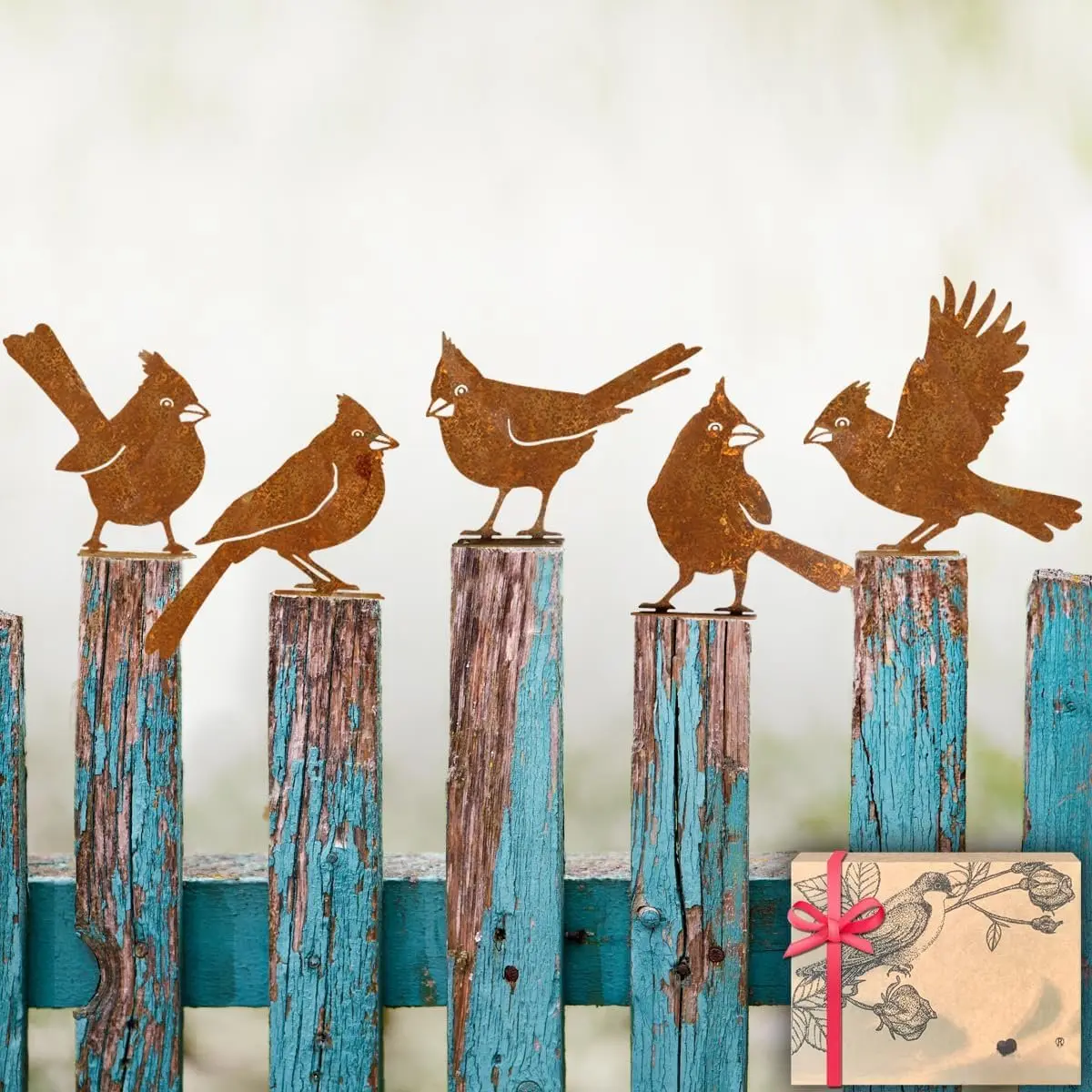 5 count Rusty Birds Decoration, Garden Decor Spring Decorations Outdoor, Metal Birds Yard Decor  Yard Art and Large Outdoor Ornaments,  Gifts,Metal Bird Silhouette Statues