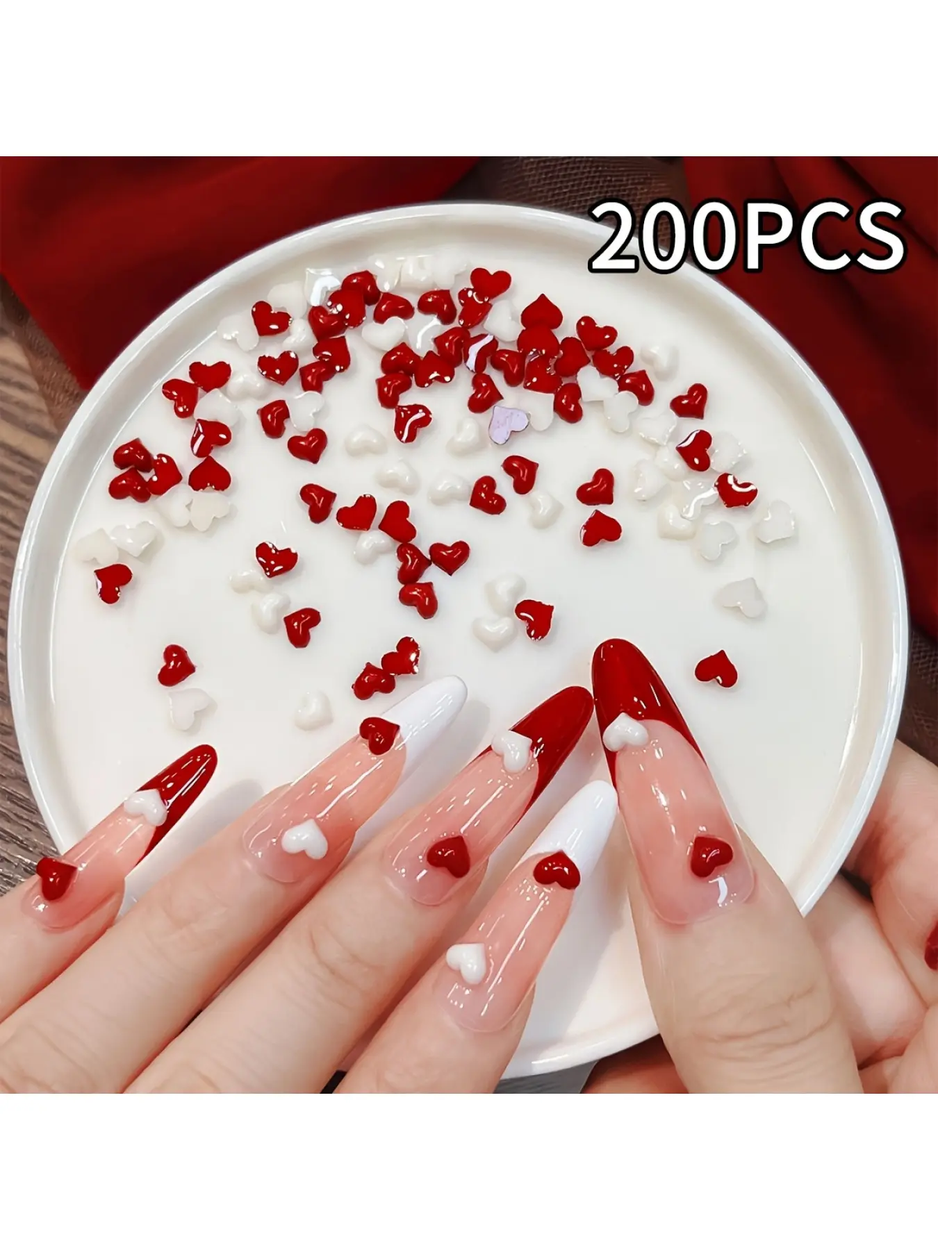 200Pcs Mini Heart Nail Charms for Valentine's Day, Sweet Versatile Resin Heart Rhinestones Nail Decorations for DIY Nail Art