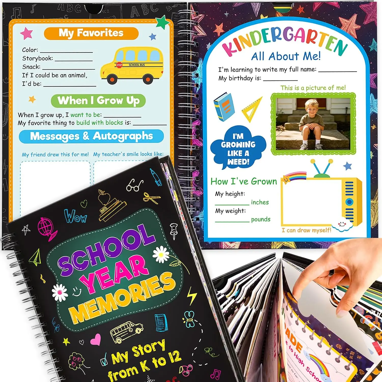 School Memory Book -12 School  Book for  | First and Last Day of School, School Days Memory Book, Hardcover Photo Album, 14 Pockets,  to School Gifts, Chalkboard