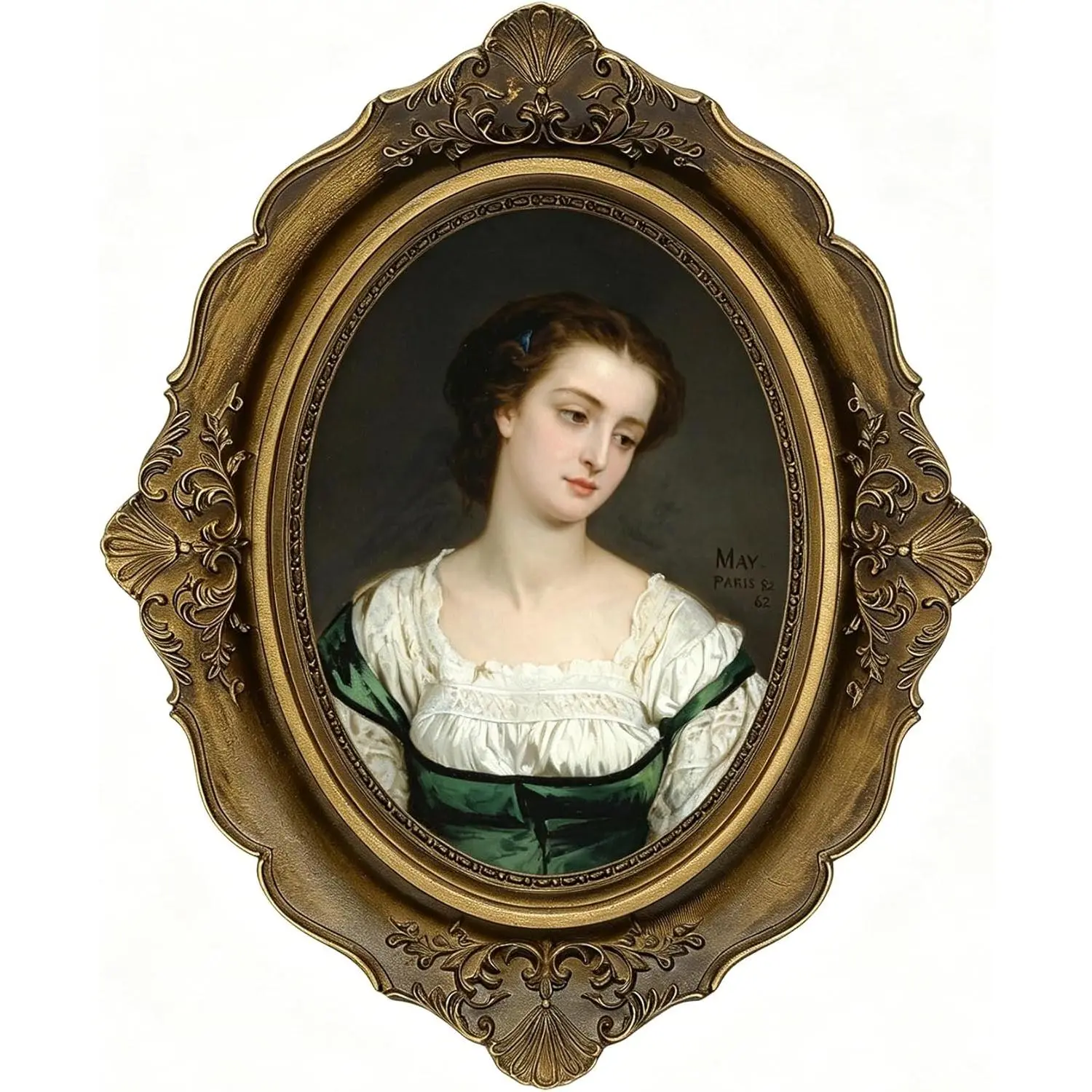 Round Picture Frame 5*7, Ornate Vintage Wall Art Decor, Antique Round Frame for Tabletop Display, Ideal for Farmhouse or Boho Home Decor