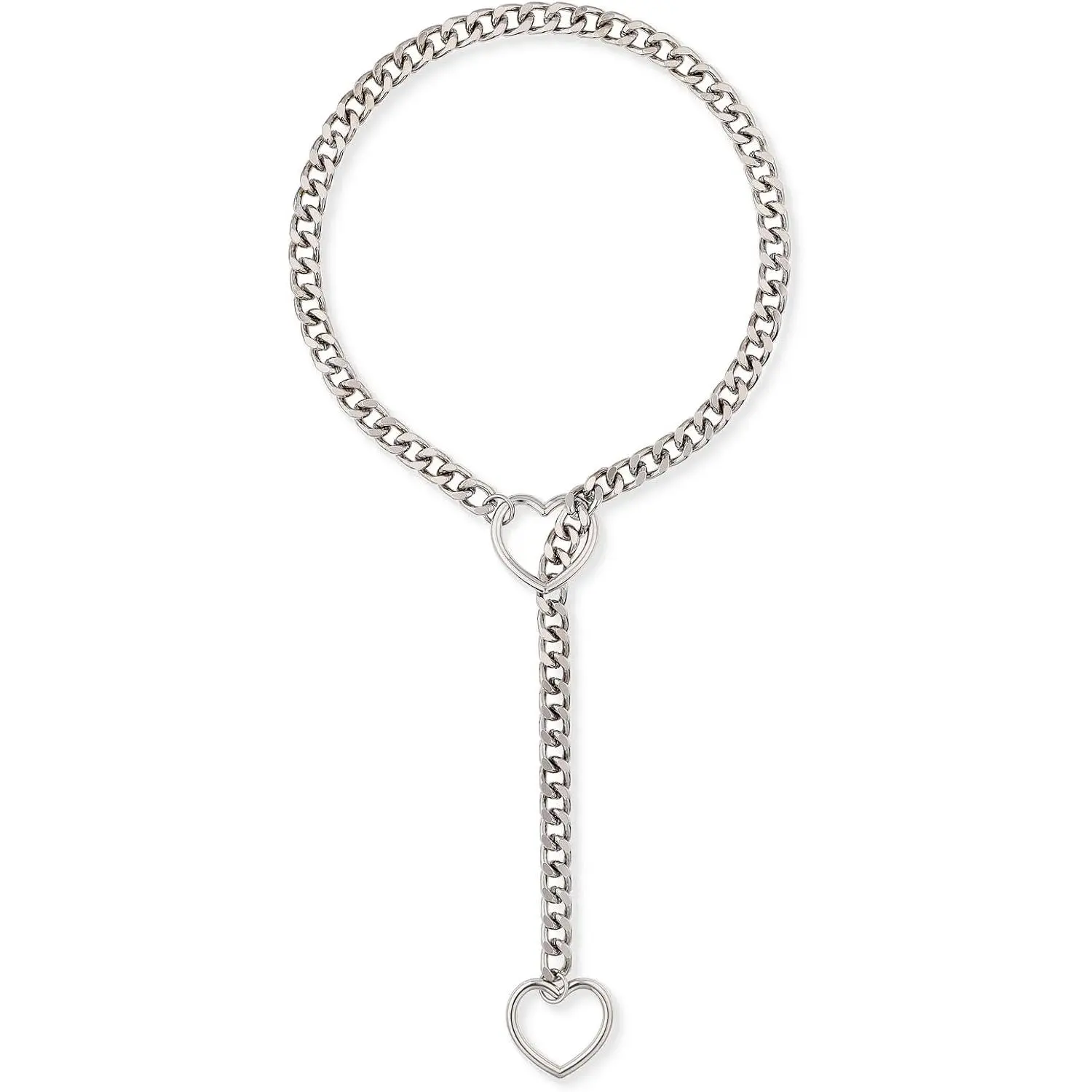 Heart O-ring Slip Chain Necklace For Women,  Punk Gothic Cuban Necklace  Adjustable Lariat Y-Necklace