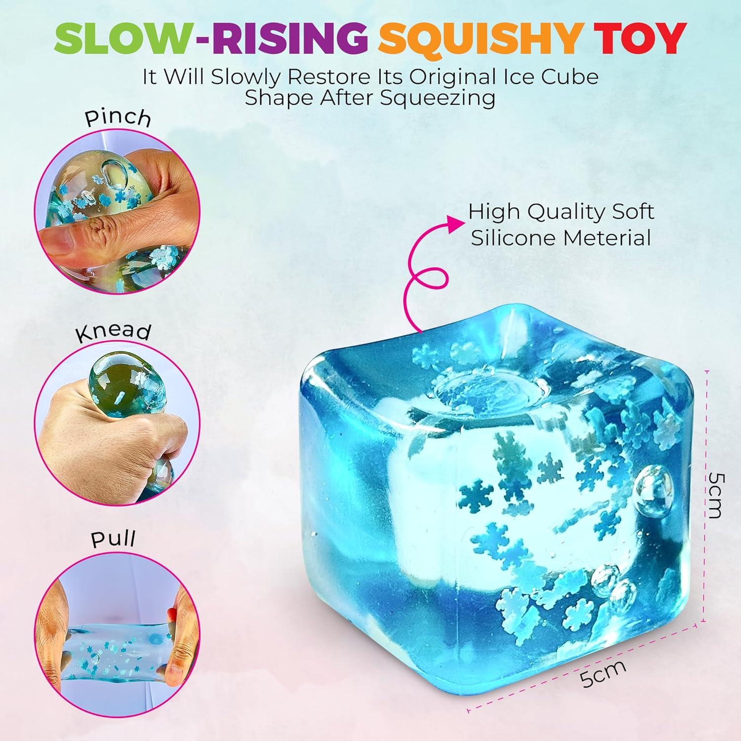 Snowflake Ice Stress Ball | Calming Sensory Toy for Kids & AdultsCold & Smooth Ice Cube Squishy | Relaxing Fidget Toy for Anxiety