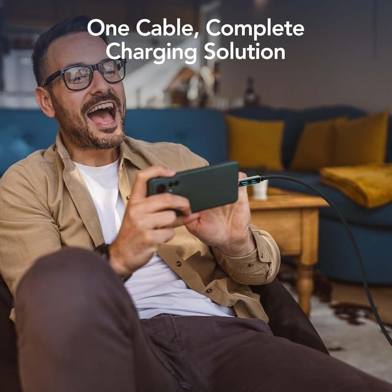 2-Pack 1M Black 4-in-1 High-Speed USB Charger Cables with Breathing Light - Universal Fit for iPhone 16/15/14/13/12/11 Pro Max, iPad, Samsung Galaxy, MacBook & Most Tablets