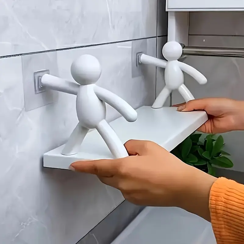 Human Shaped Wall Mount Storage Shelf Modern Plastic Multi Layer Organizer White Gold Apartment Bathroom Decor Waterproof Hanging Rack Stackable Bathroom Kitchen Accessory Decorative Wall Caddy For Toiletries Spice Small Stuff