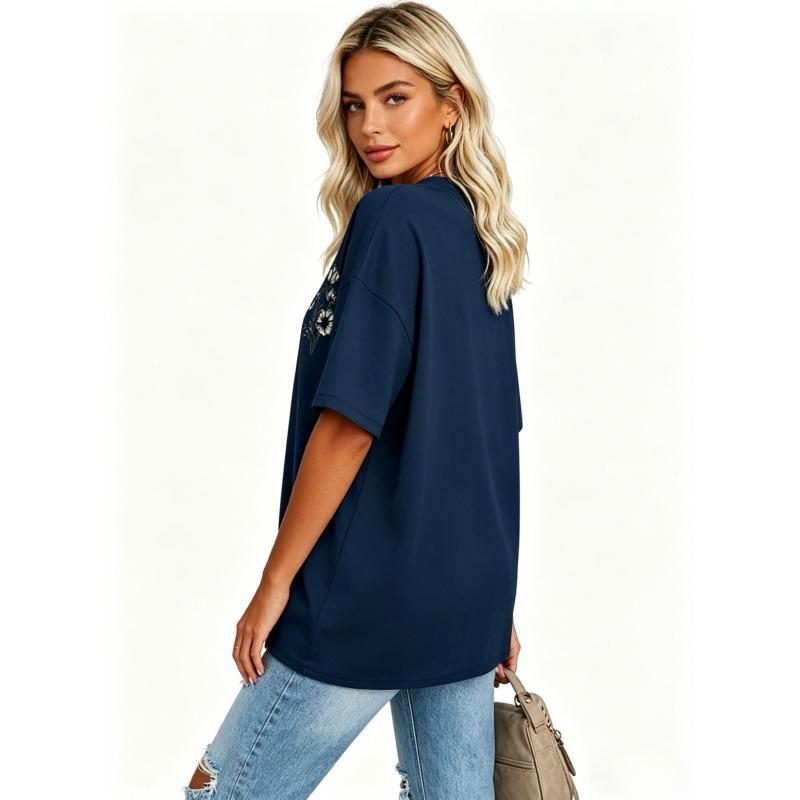 100% Cotton,Printed T-shirt Womens Oversized Short Sleeve,T Shirts Trendy Crew Neck Loose Workout Tee,Casual Summer Tops Cotton,Unisex,Basic,versatile