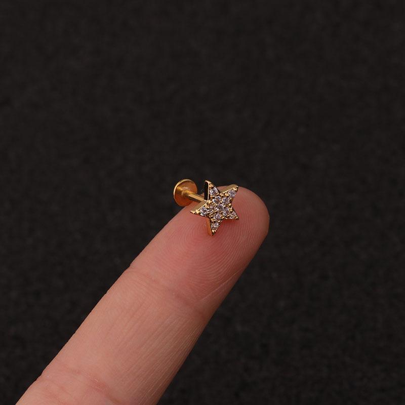 24Pcs 16G Gold CZ Internally Threaded Labret Set, 316L Stainless Steel Cartilage Stud Pack, Hypoallergenic Internally Threaded Nose Studs for Women Men