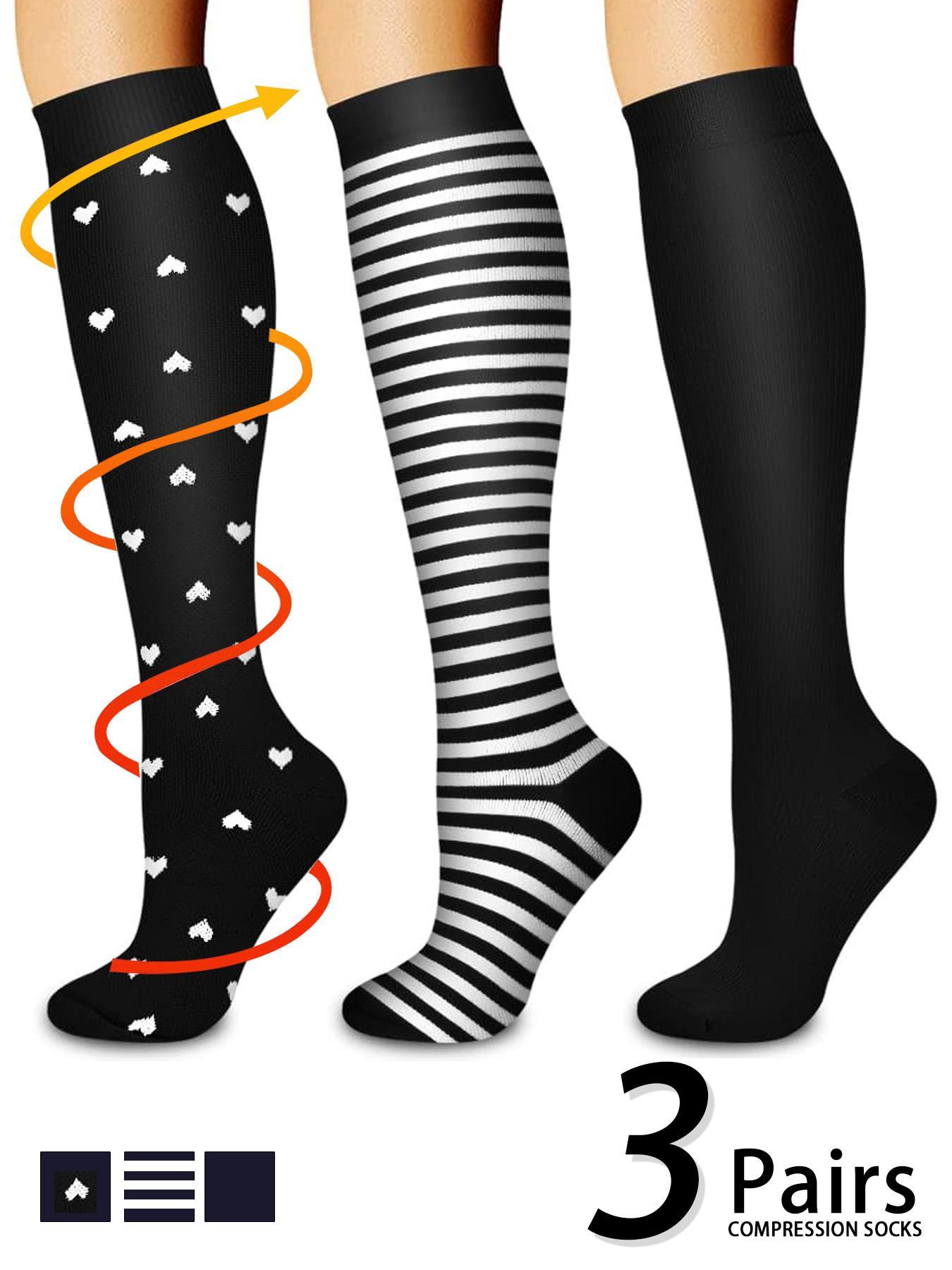 3 pairs of men's and women's compression socks with a compression rating of 15-20 mmHg in a knee-high design for running, performance and recovery, available in a range of colours to help improve circulation Athletic Socks