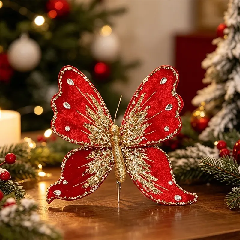 Butterfly Christmas Tree Ornament, Fabric Glitter Decor, Suitable for Hallway, Living Room, Bedroom, Garden