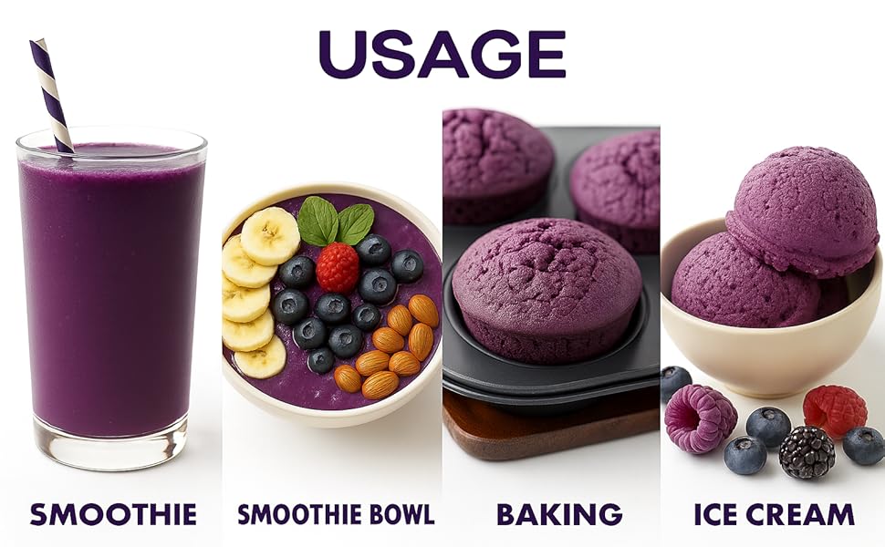 Mix For Blender Freeze Dried Powder for Healthy Smoothies, Smoothie Bowls, Shakes, Cream Machine, Oatmeal, Yogurt Baking Vegan, Gluten Free, No Added Sugar Rich in Antioxidants, Fiber Vitamins