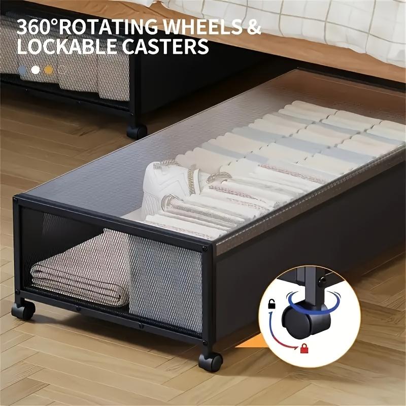 2pcs Under Bed Storage with Wheels, Underbed Storage Containers with Clear Lids - Rolling Drawers & Bins for Clothes, Shoes, Toys, Books, Blankets, Bedroom Storage Box Black And Gray, Under-Bed Storage