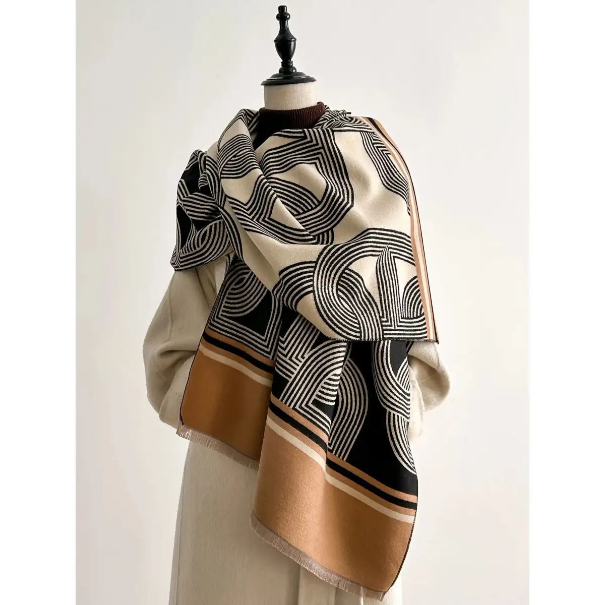 Unisex Italian Tencel Floral Pattern Shawl Scarf - Soft Thick Woven Fabric, Fitted Shape, Warmth for Fall & Winter, Casual Wrap, Pleasant Feel Fashion Accessory for Male & Female