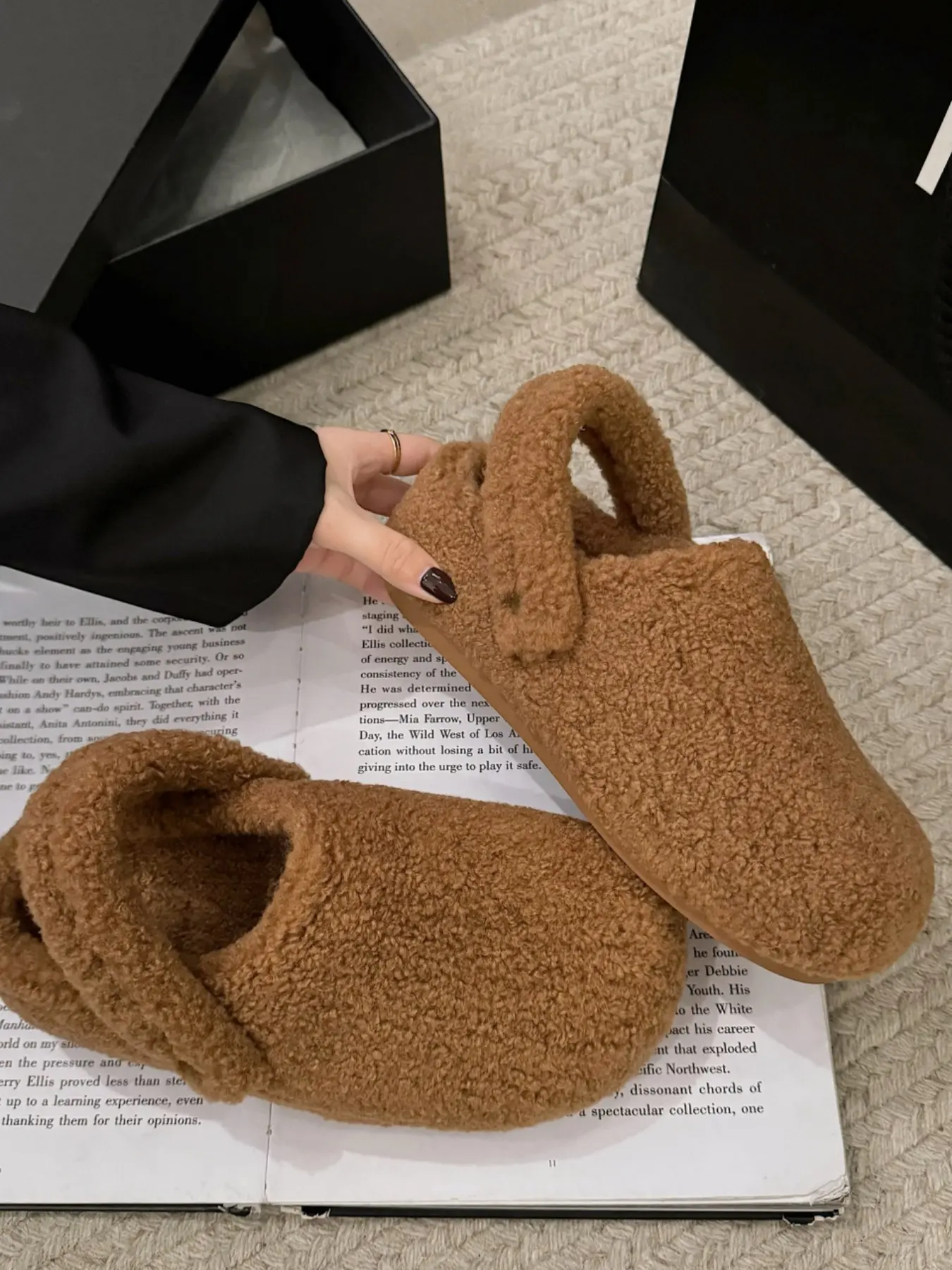 Fashion Women's Teddy Fur Mule Slippers, Detachable Heel, Warm Winter Home Shoes, Soft Flat Casual Indoor Outdoor Walking Shoes, Fall Daily Wear