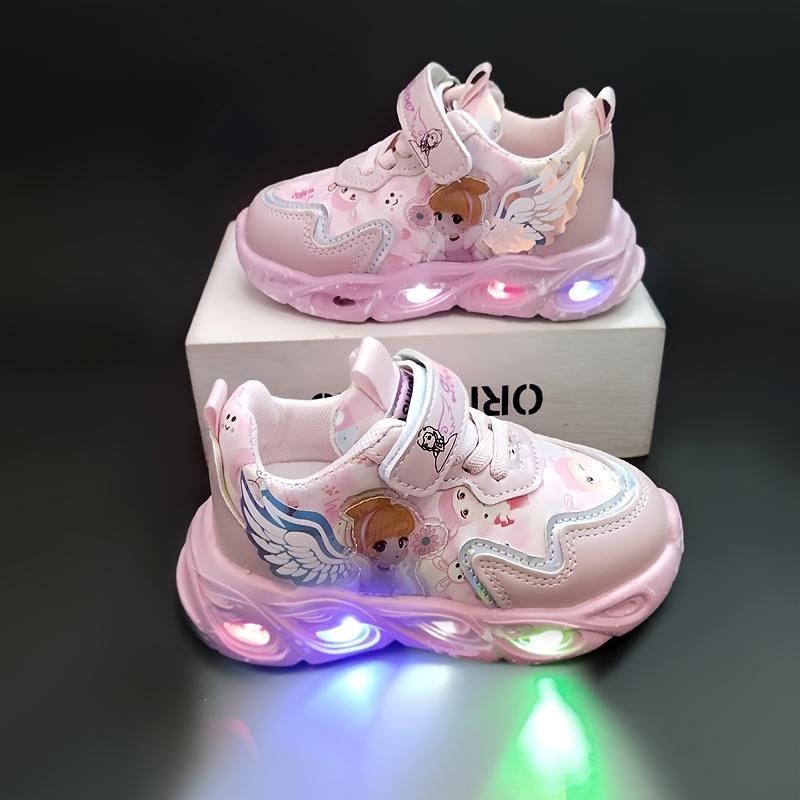 Girls' Light-Up Shoes Princess Strap Glow-in-the-Dark Sneakers for Kids Children's Sports Shoes with LED Lights and Fun Designs