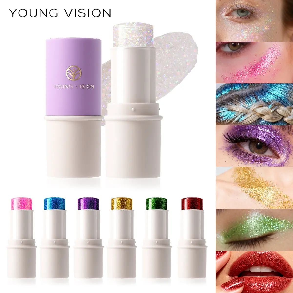 Rotating Glitter Highlight Stick, Star Large Sequins Eyeshadow, Multi-use Shimmer Stick for Eyes, Face, Hair & Body, Waterproof Long-wearing Non-flying Powder, Brightening Glitter for Party & Festival Makeup