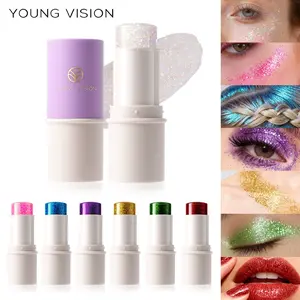 Rotating Glitter Highlight Stick, Star Large Sequins Eyeshadow, Multi-use Shimmer Stick for Eyes, Face, Hair & Body, Waterproof Long-wearing Non-flying Powder, Brightening Glitter for Party & Festival Makeup