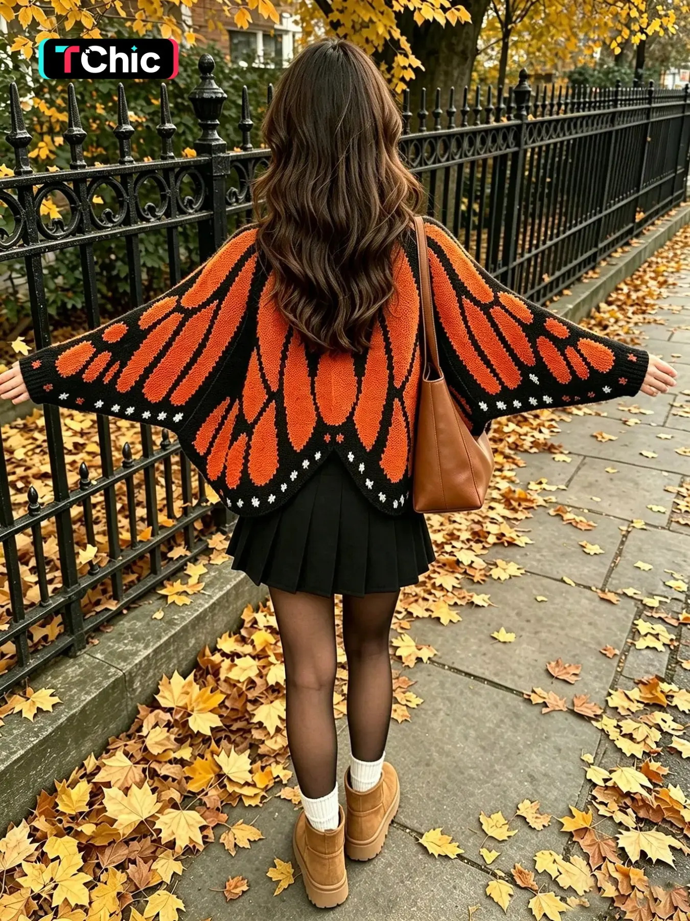 Women's Open Front Contrast Monarch Butterfly Full Wing Design Fall/Winter Casual Fashion Loose Long Sleeve Colorblock Knit Cardigan – Niche Artistic Sweater Coat