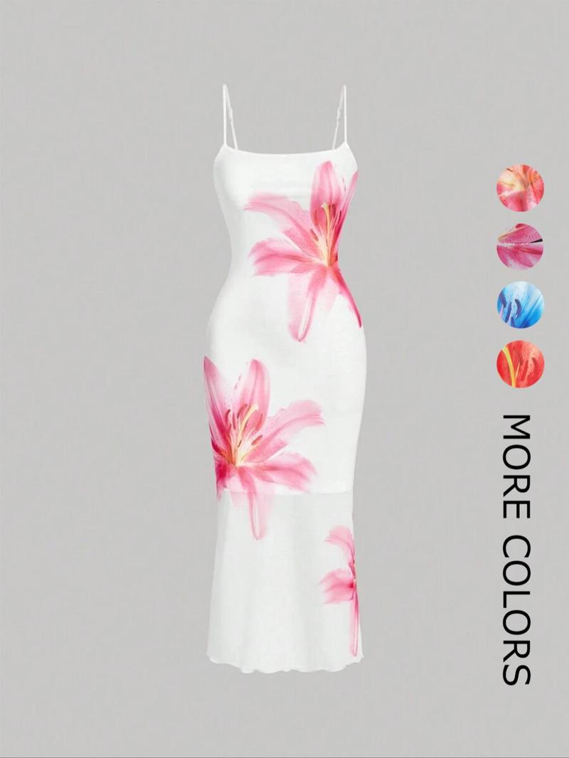 Women's Floral Print Cami Dress, Elegant Sleeveless Bodycon Dress for Party Holiday Wedding, Ladies Clothes for Summer, Elegant Dresses