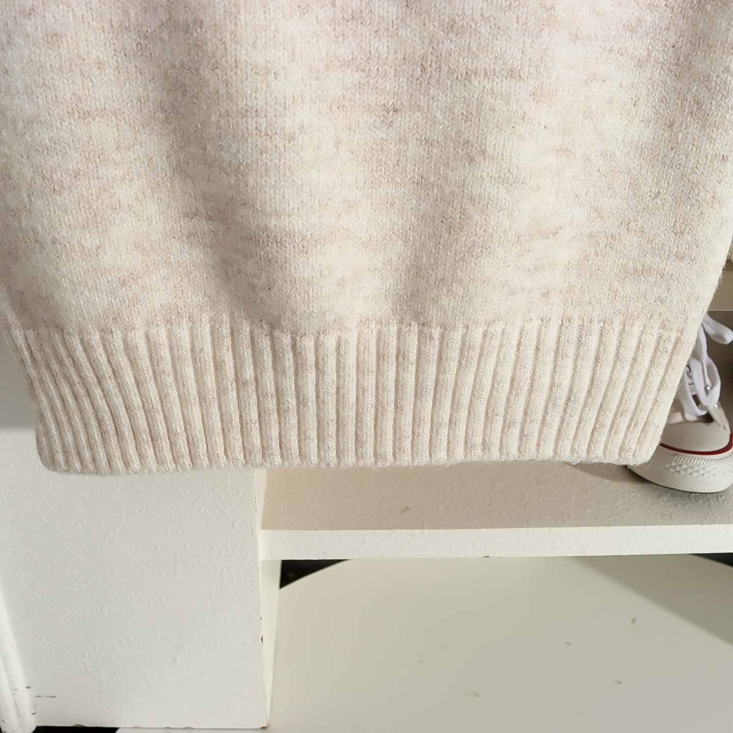 Girls' Cozy Knit Sweater - Long Sleeve Crew Neck, Geometric Pattern, Button Detail, Casual Pullover for Fall/Winter, Light Gray, Perfect for Casual Attire, Sweater Dress for Girls(Gift)11