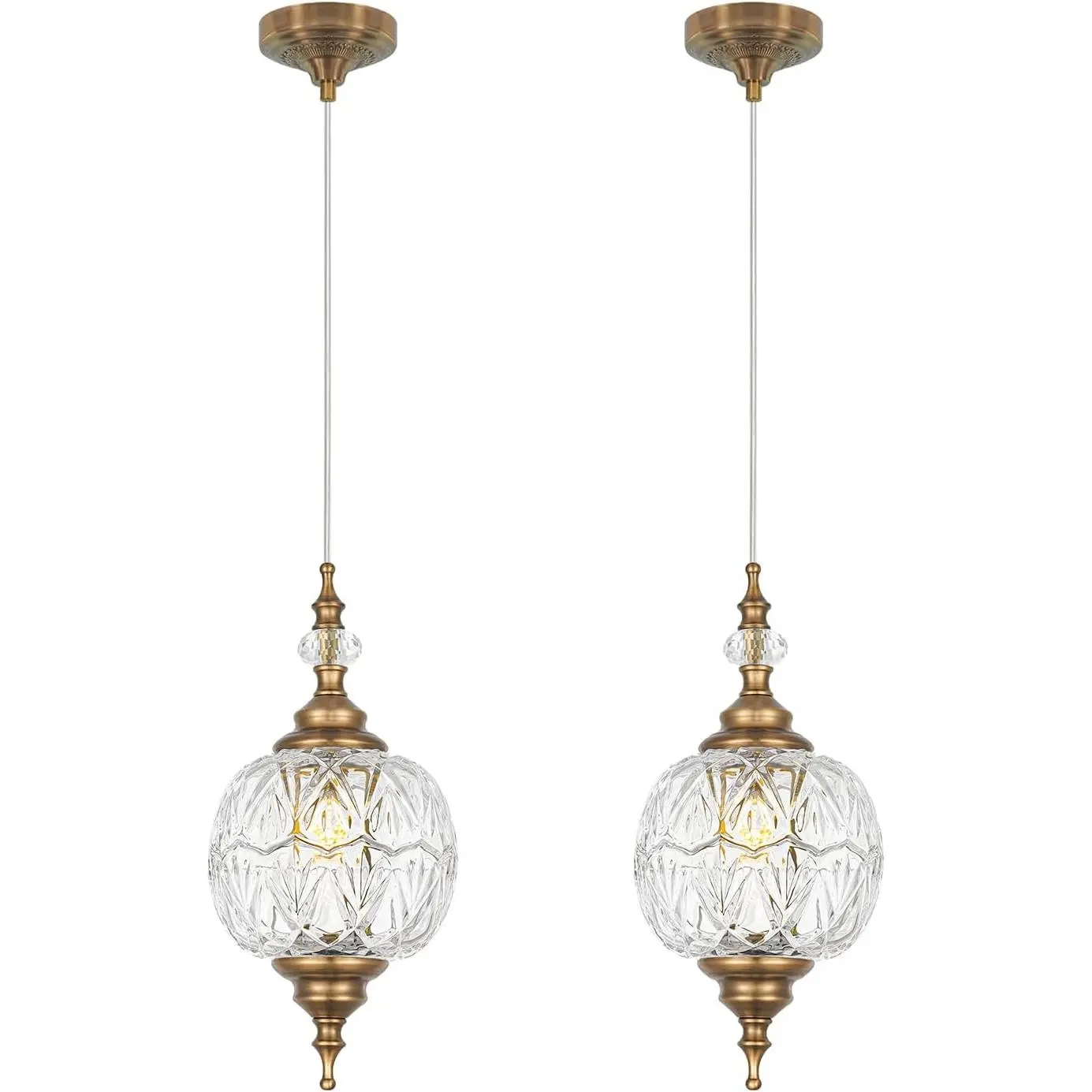 Vintage Pendant Lights Kitchen Island Set of 2, Brass Bathroom Pendant Light with Small Detachable Glass, Modern Classic Adjustable Hanging Light for Kitchen, Hallway, Table, G9 Base, Brown Bronze