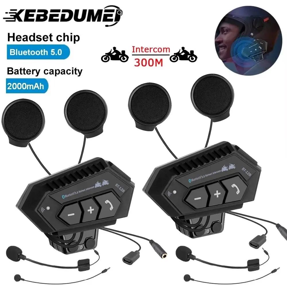 KEBIDUMEI Motorcycle Helmet Intercom Headset For 2 Riders intercommunicator Moto 300M Handsfree Waterproof Bluetooth Interphone