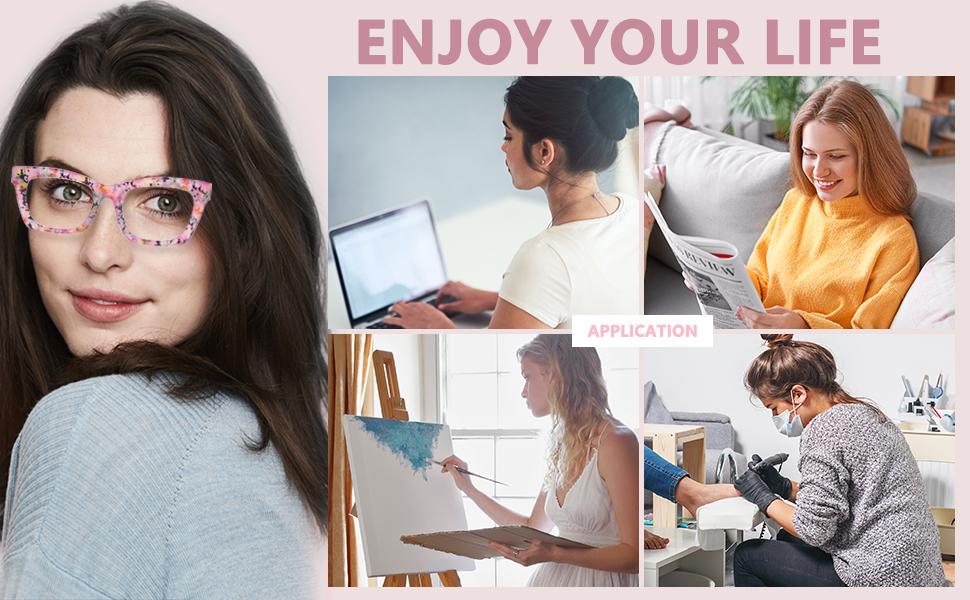 6 Pack Oprah Style Reading Glasses Blue Light Blocking Square Computer Spring Hinge Readers for Women