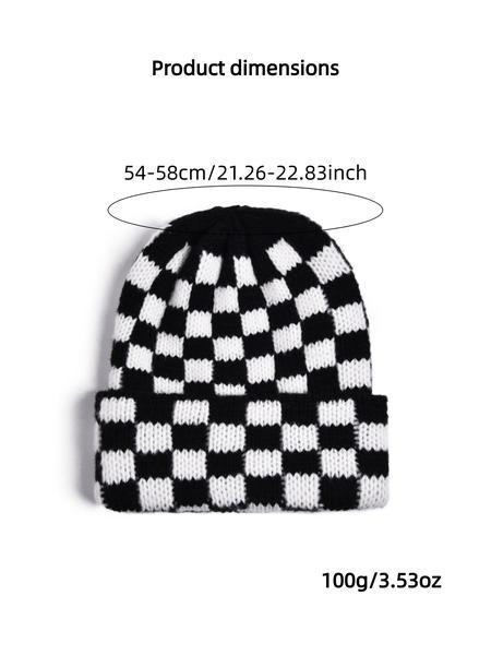 Unisex Fall and Winter Beanie Hat, Casual Fitted Knit Cap with Colorblock Plaid Design, Warm Outdoor Accessory for Christmas Pairing