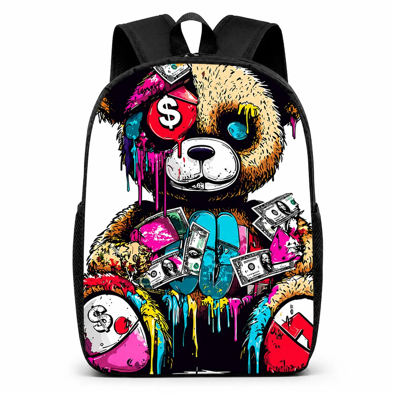 Unisex Lightweight, High-Capacity Backpack with Bear Pattern – 17-Inch Lightweight Sports-Themed Bookbag/Laptop Backpack with Adjustable Straps and Zipper Closures; Stylish and Practical for Teens – Spacious Zippered Backpack