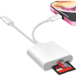 SD Card Reader for iPhone iPad, USB C & Lightning Dual Interface Memory Card Reader, Digital Camera Adapter to iPhone/MacBook/USBC Laptop for SD/TF/Sim Card, Plug & Play, Camera Accessories