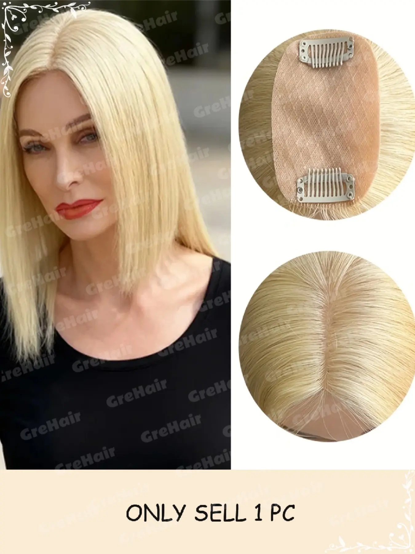 5x9cm Real Hair Crown Patch, Clip-On Hairline Concealer, Multiple Sizes and Colors Available, Natural Look for Daily Use