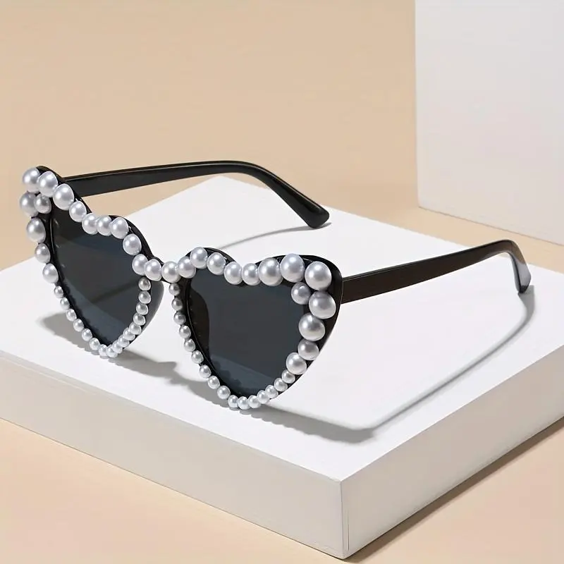 1pc Heart-Shaped Glasses Adorned with Pearls, Stylish Eyewear Suitable for Holiday Parties, Valentine'S Day, Weddings, Bridal Events, Festive Accessories, Birthday Celebrations, And Party-Specific Fashion Accessories for Women.