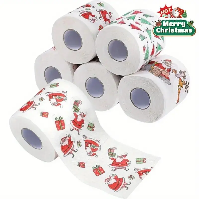 5pcs Festive Christmas Tissue Paper Set – Funny Santa Claus Holiday Bathroom Tissue Roll, Disposable Bath Decor for Xmas Parties, Dinners & Celebrations | Viral Holiday Bathroom Decor | Christmas Gag Gift Idea | Santa Toilet Paper Roll