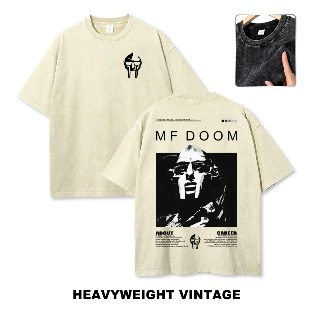 Unisex MF DOOM hip‑hop magazine poster rap Graphic Washed T-Shirt Personalized Pattern Y2k Clothing Round Neck Washed T-Shirt,Women's Clothing 100% Cotton, Menswear, Top, Vintage Style,Summer Casual Oversized