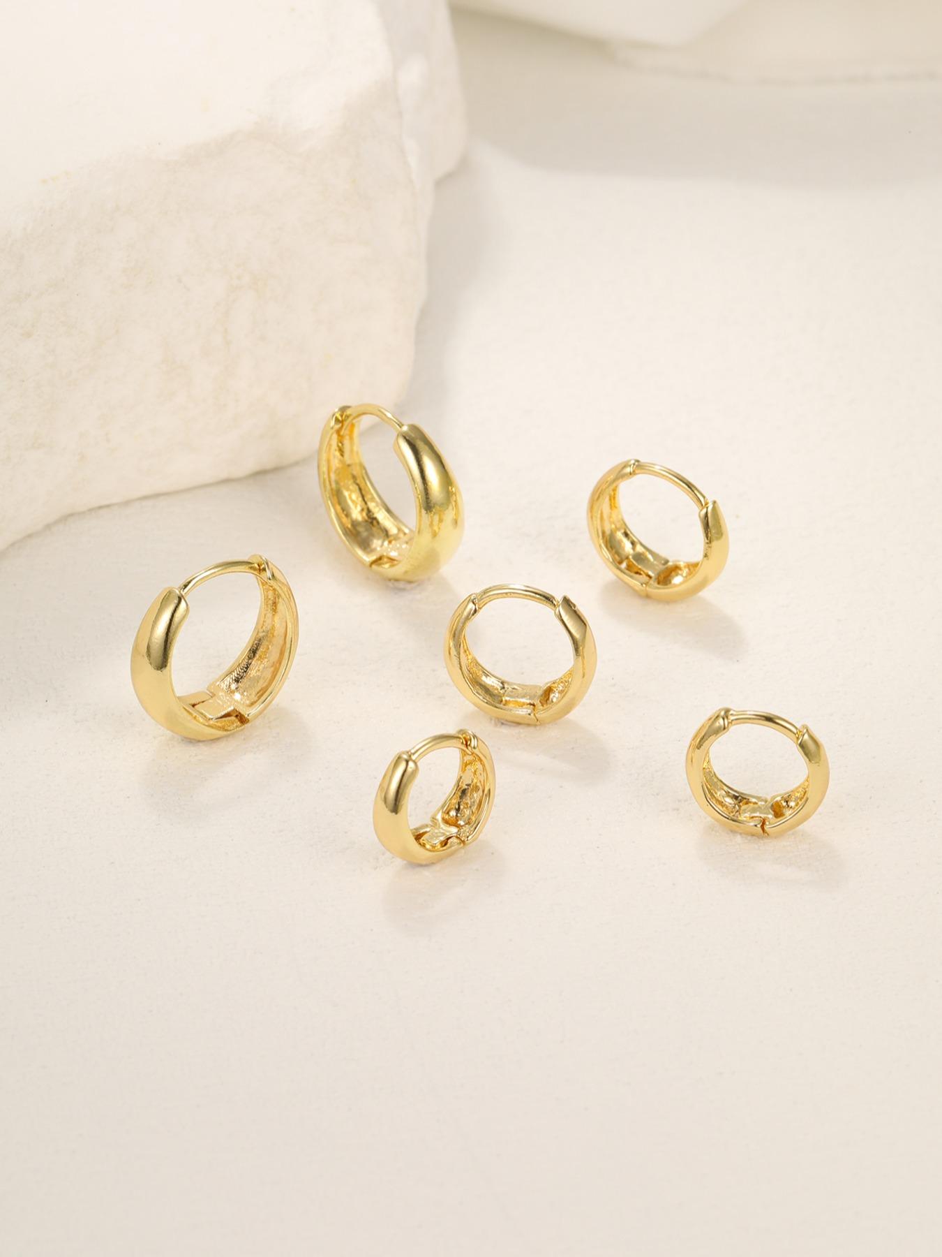 3 Pairs C-shaped Hoop Earrings, Fashionable Elegant Simple Copper Ear Jewelry for Women Men Daily Wear, Casual All-match Simple Chic Accessories