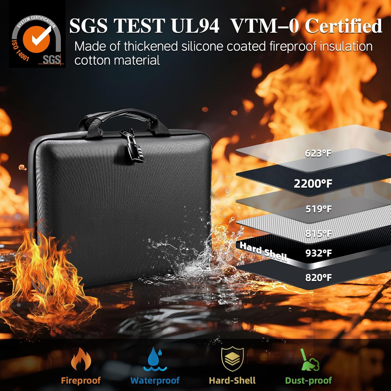 Fireproof Document Box File Organizer: Hard-Shell Case Fireproof  Box with Lock & 13 Pocket Accordion File Folder - Portable  Office Travel Safe Storage for Important Documents and Files