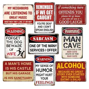 9Pcs Funny Sarcastic Warning Metal Tin Sign Vintage Distressed Rust Man Cave Garage Alcohol Humorous Quote Wall Plaque Decor for Bar Workshop Basement Backyard Indoor Outdoor Hanging Wall Art Decor