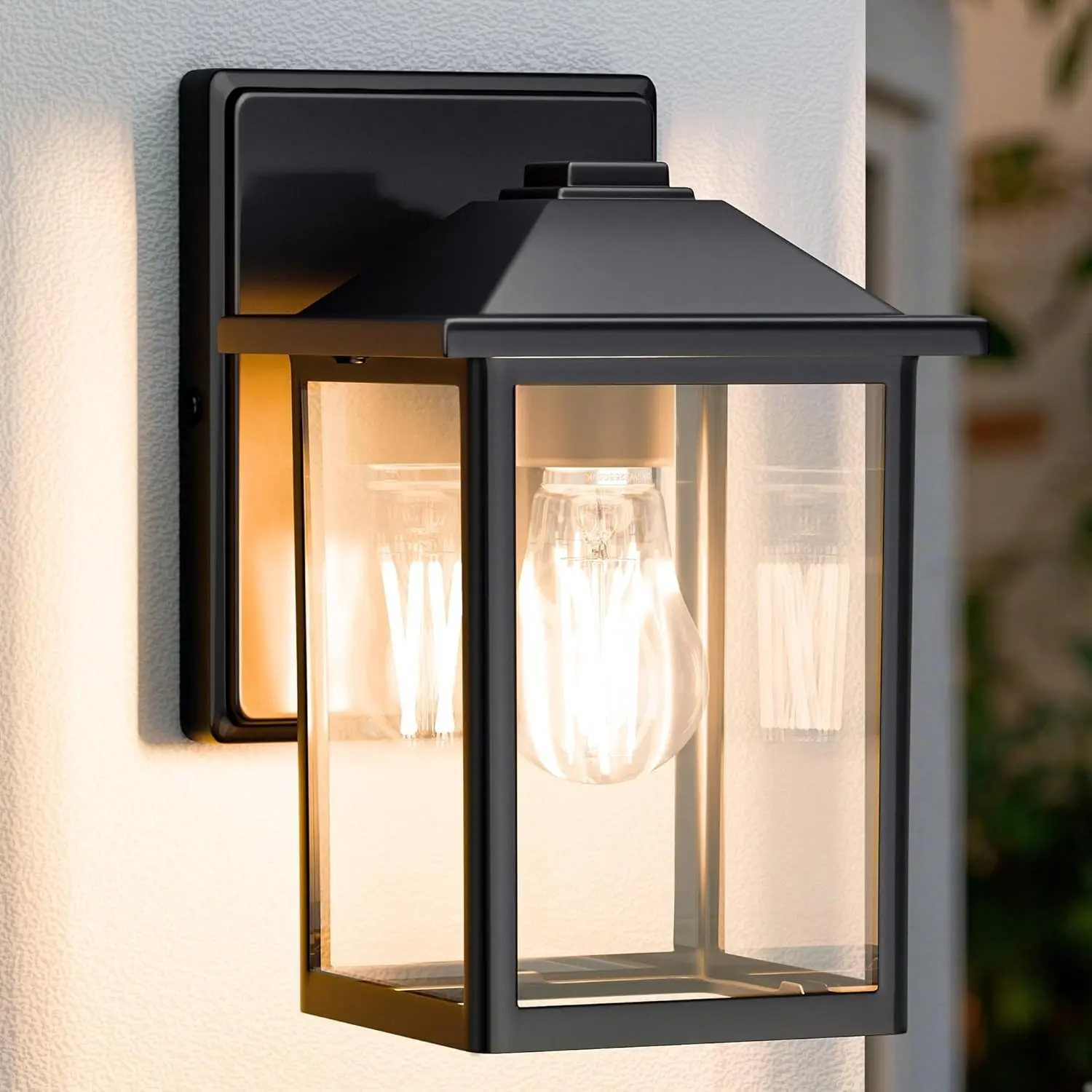 Black Exterior Waterproof Wall Lantern - Anti-Rust Metal Exterior Use Wall Sconce, Front Door Mounted Porch Light Fixture with Transparent Glass