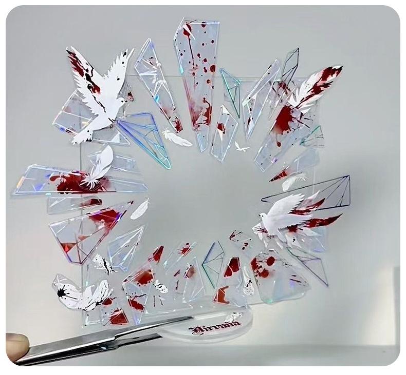 Bloody Shattered Glass Badge Holder Semi Transparent Acrylic Display Stand Decoration