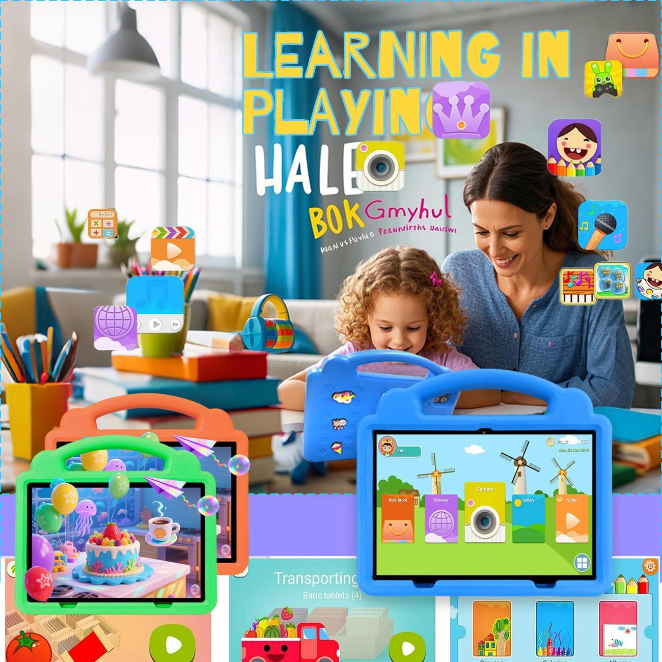 10.1 Inch Android Tablet, Touchscreen Tablet, 3G Call Tablet with Shockproof Case, Learning & Game Mode Tablet, Ideal Gift for Holiday & Birthday