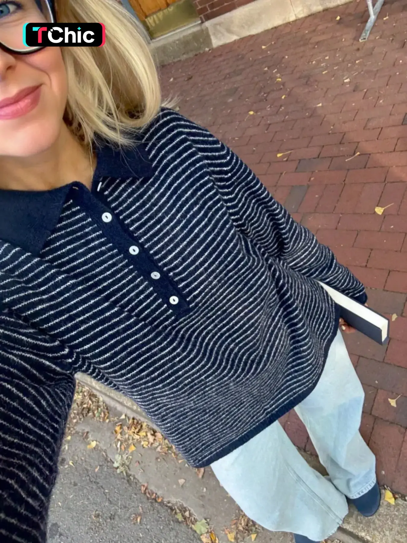 Women's Fall Winter College Style Striped Knit Sweater, Long Sleeve Turn-Down Polo Loose Fit Pullover, Casual Fashion Top Knitwear