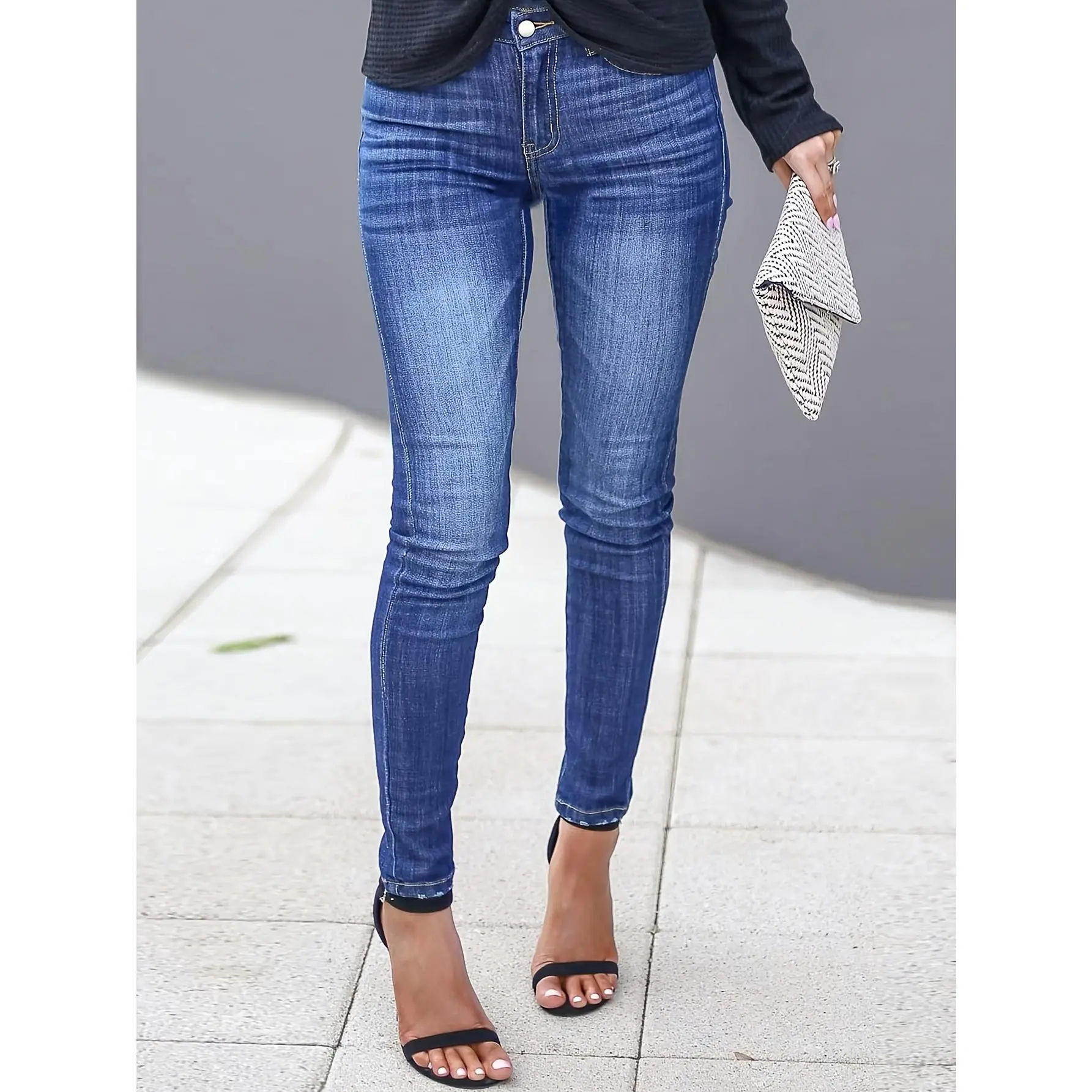 Women's Tight Jeans 2025 New Spring And Autumn High-waisted Elastic Dark Blue Pencil Pants Slim Small Foot Pants
