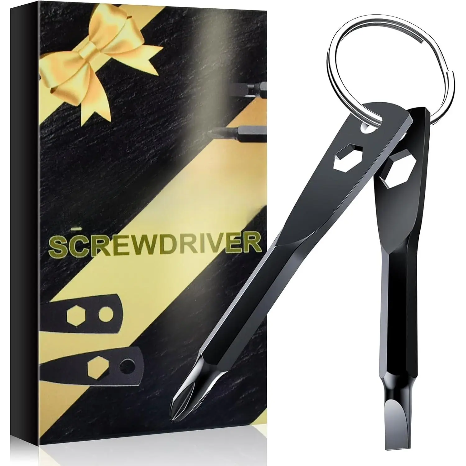 Fathers Day Ideal Gift  Dad from Daughter Son Wife, Gifts  Men Him Boyfriend 4-in-1 Keychain Screwdriver Set with Phillips,Slotted and Hex Wrench, Anniversary Birthday Present Stocking Stuffers New model