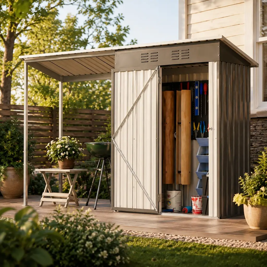 ARCH 5x3FT Galvanized Steel Lean-To Shed & Gazebo Combo, 2-in-1 Garden Structure with Open Pergola, All-Weather Storage for Tools, Grilling Shade & Sun Protection Seating for Patio and Backyard, Water Resistant