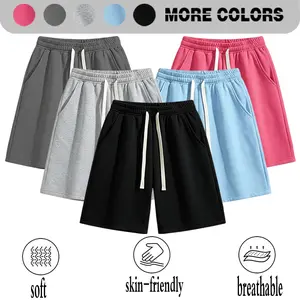 Pure color sports drawstring shorts for boys, summer loose-fitting, versatile, multi-color options, basic style, five-inch shorts