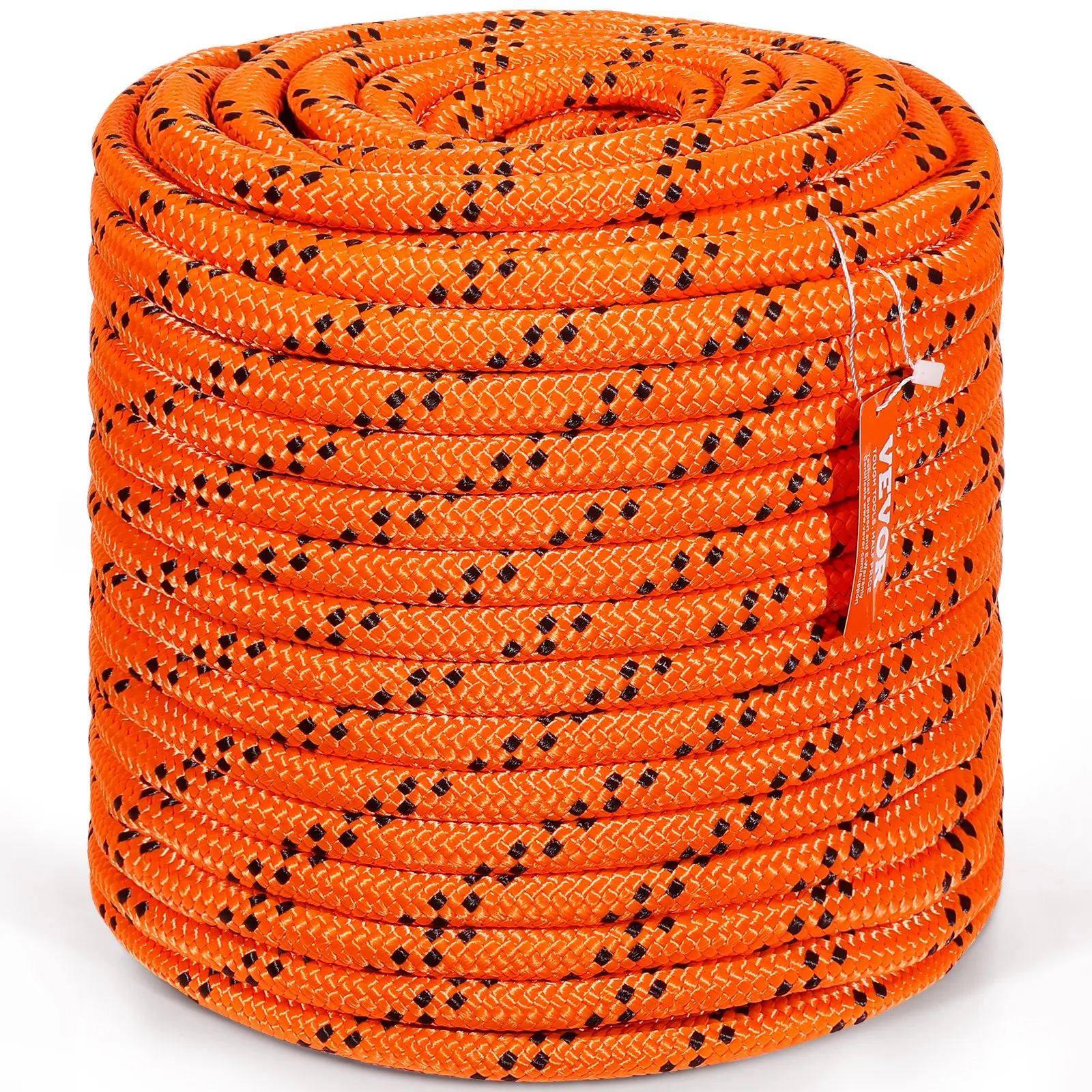 【DealsForYouDays】VEVOR Double Braided Polyester Rope, 3/4 inx 220 ft, 24 Strands, 12700 LBS Breaking Strength Outdoor Rope, Arborist Rigging Rope for Rock Hiking Camping Swing Rappelling Rescue, Orange/Black