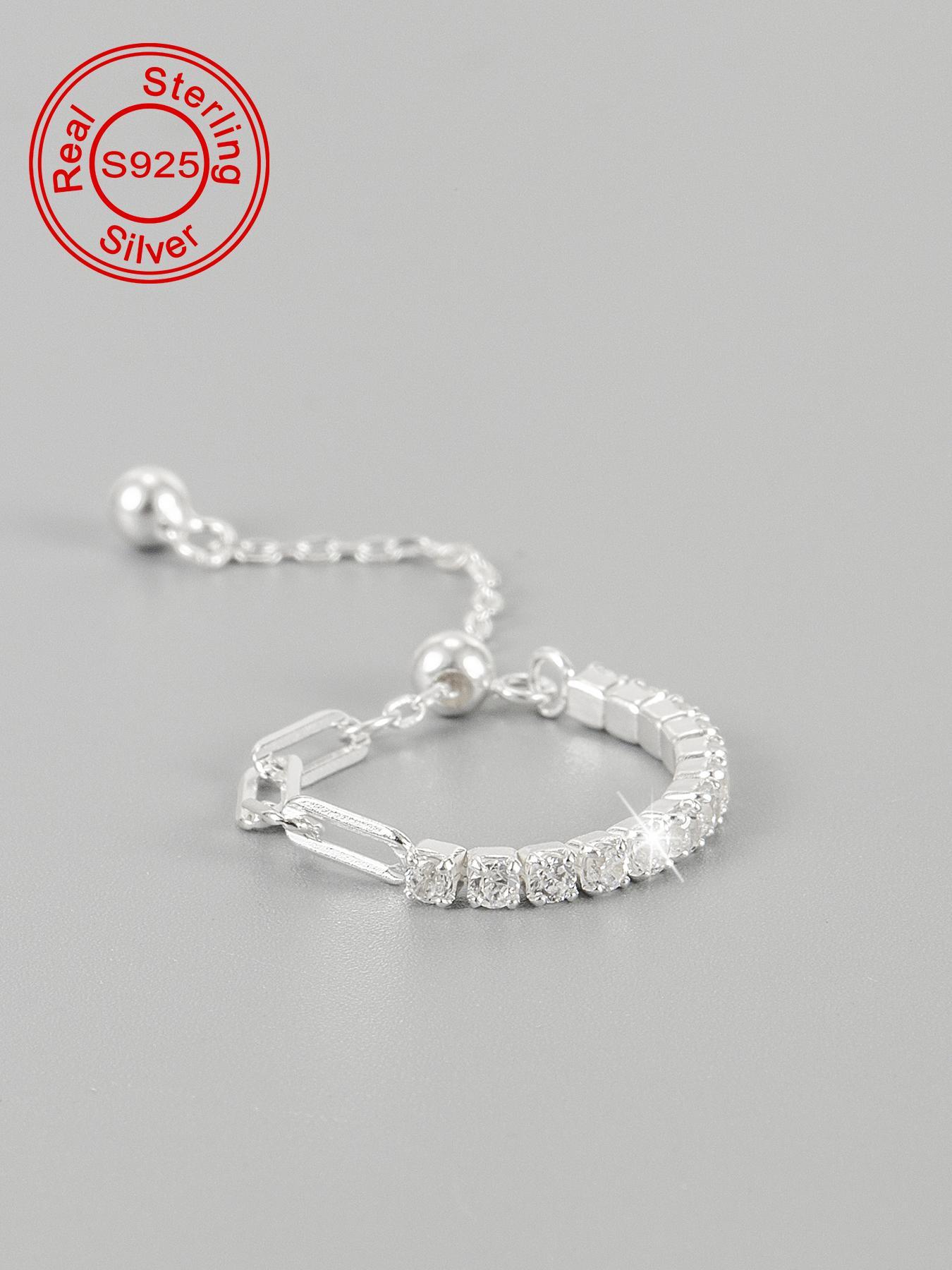S925 Sterling Silver Adjustable Chain Ring, Fashion Jewelry for Party, Daily Clothing Decor, Trendy All-match & Exquisite Jewelry for Birthday Gift, Adjustable Rings