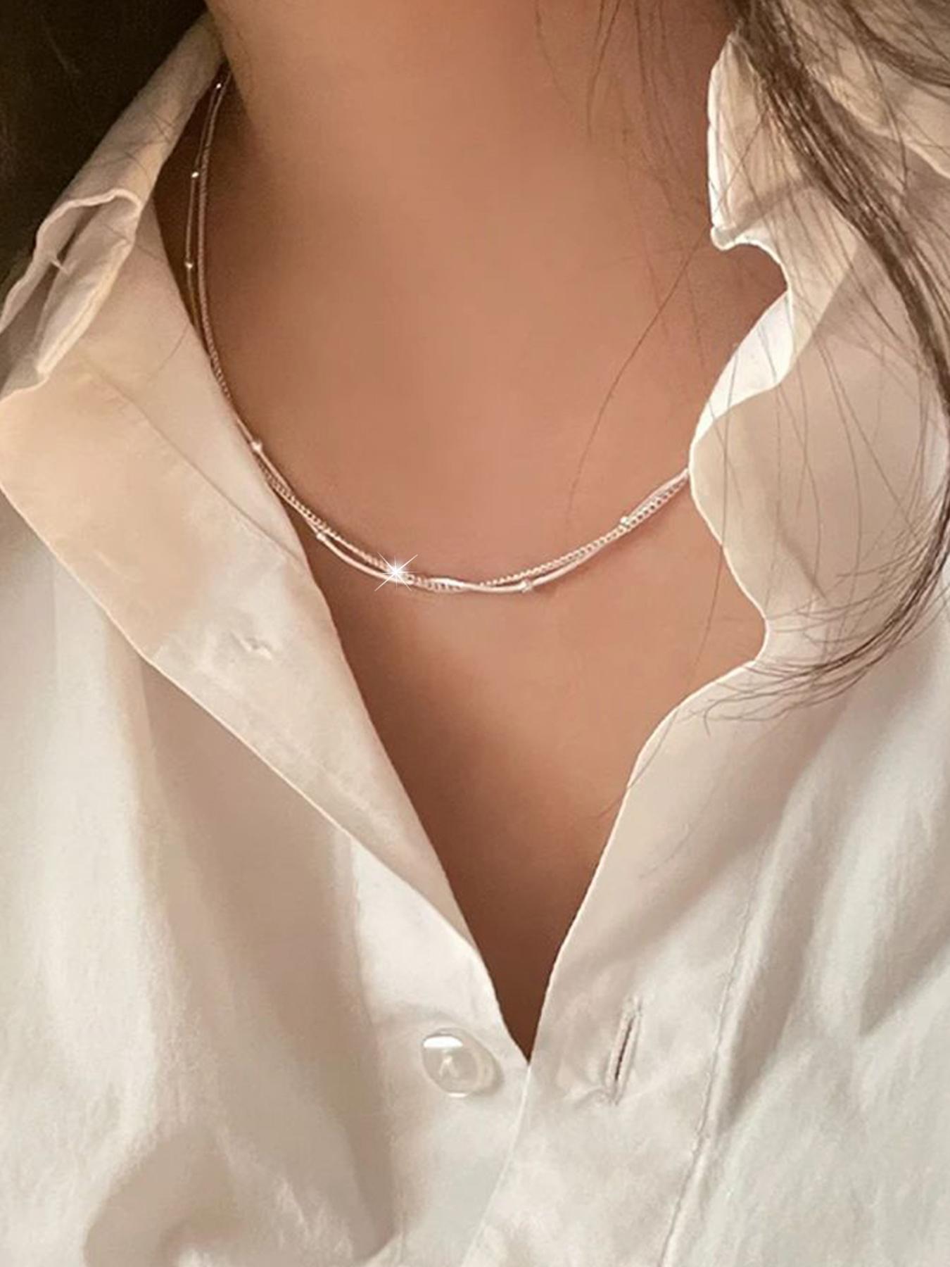 925 Sterling Silver Women's Elegant Chain Necklace, Exquisite Trendy Pendant Necklace, Chic Jewelry As Gift for Girlfriend  Silver Jewelry, Minimalist Chain Necklaces
