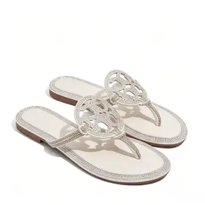 Women's Diamond Flip Flops - Fashionable, Comfortable Flat Sandals for Home & Outdoor Summer Use, Lightweight Breathable Solid-Color Daily Walking Footwear