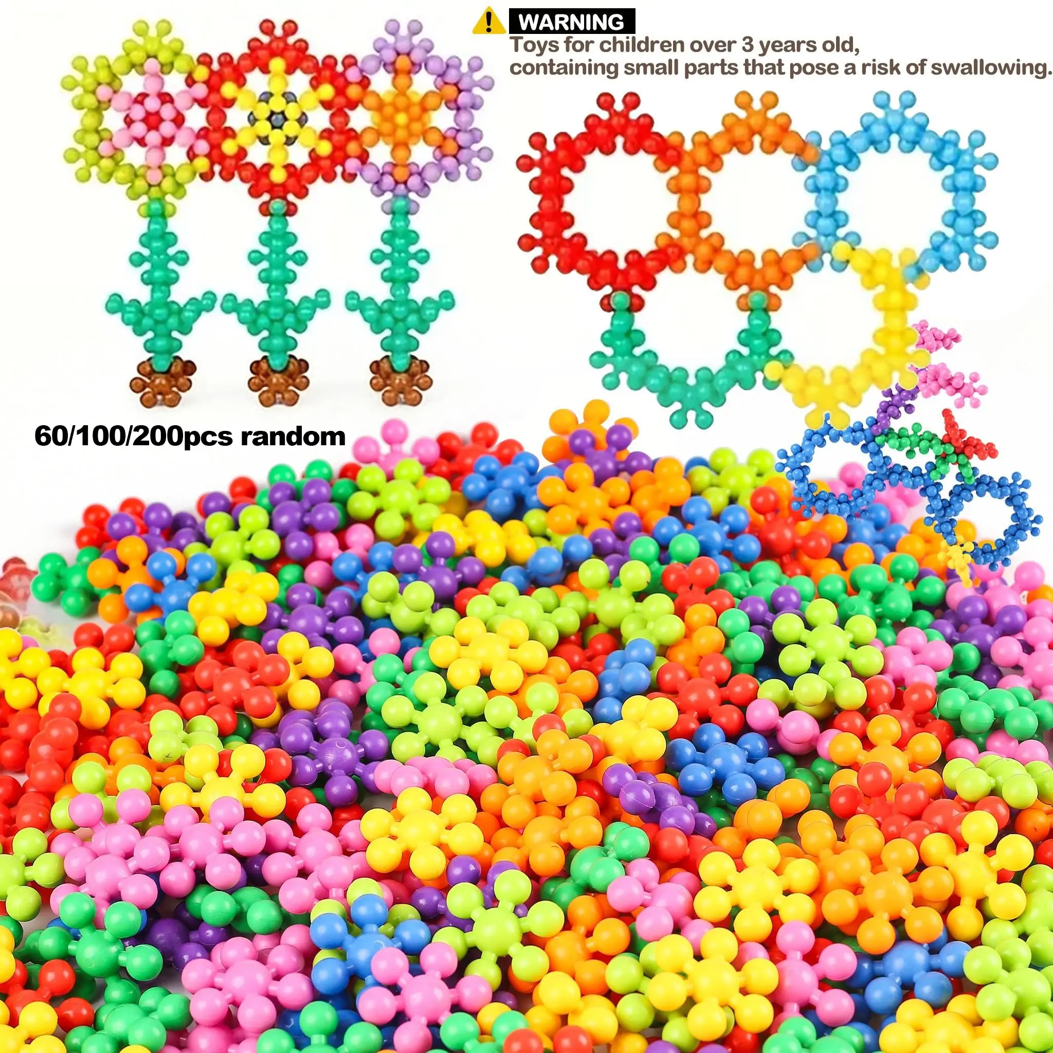 Random-Color Flower Building Blocks, Building Block Model, Building Sets, Building Kit, Buildable Blocks Kit, Creative 3D Snowflake Puzzle DIY Educational Plastic Assembly Toy, Ideal Birthday Gifts